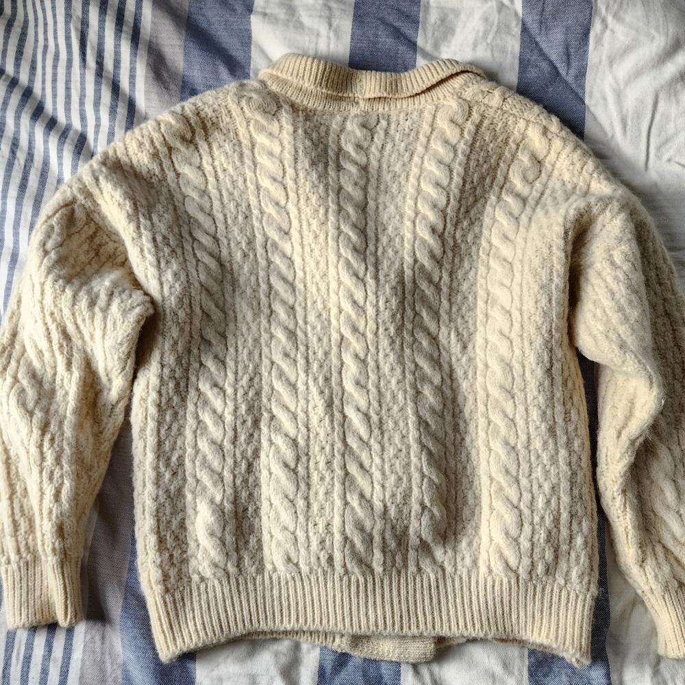 Vintage Irish Cladyknit Wool Aran Fisherman Cardigan Sweater - Picture 6 of 16